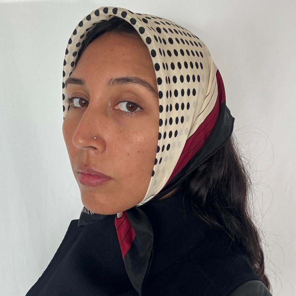Vintage Ralph Lauren Silk Scarf Polka Dot Cream Burgundy Headscarf Neckscarf